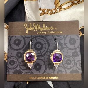 Pre Owned John Medeiros Gold and Amethyst/CZ Earrings w/ Clip Back